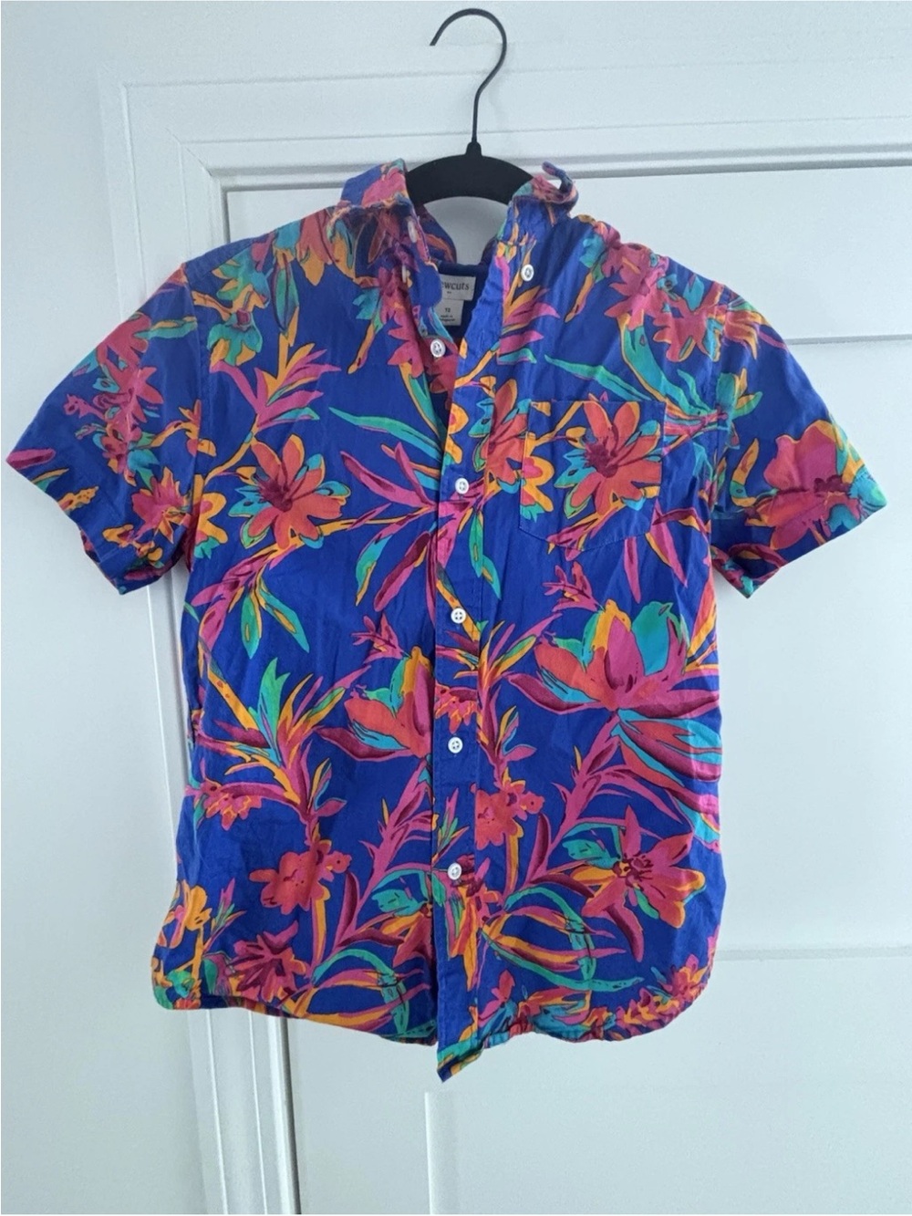 Crewcuts Colorful Blue Pink Floral Print Washed Button Down Shirt